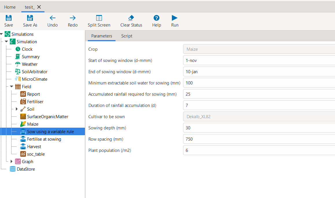 Tree structure of the APSIM model