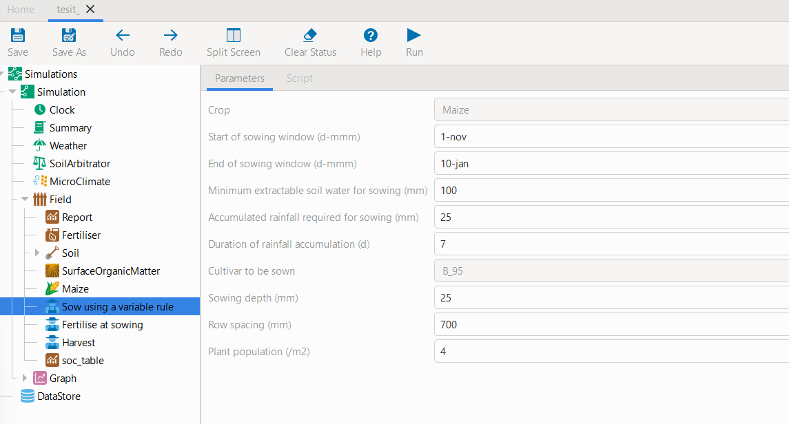 Tree structure of the APSIM model (watch mode)
